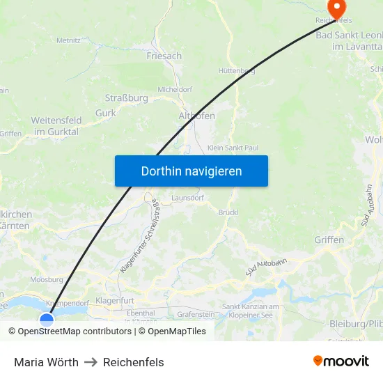 Maria Wörth to Reichenfels map