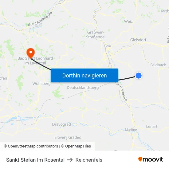 Sankt Stefan Im Rosental to Reichenfels map