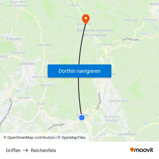 Griffen to Reichenfels map