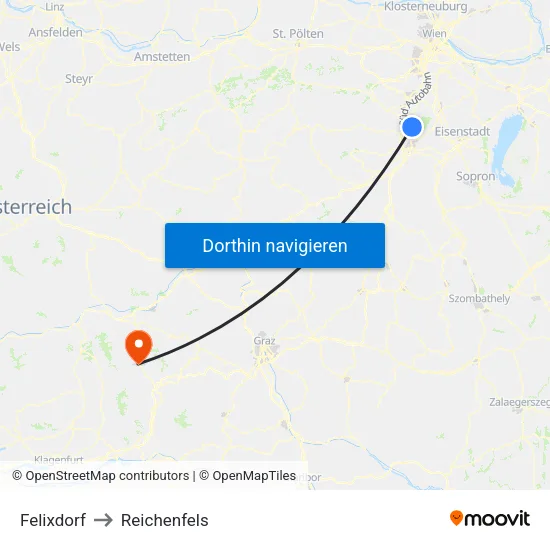 Felixdorf to Reichenfels map
