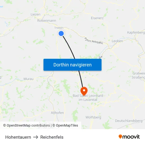 Hohentauern to Reichenfels map