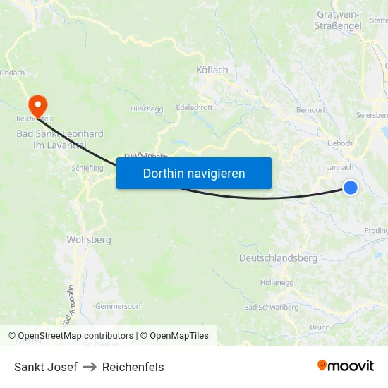 Sankt Josef to Reichenfels map