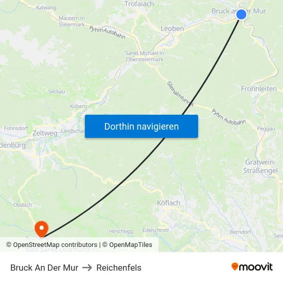 Bruck An Der Mur to Reichenfels map