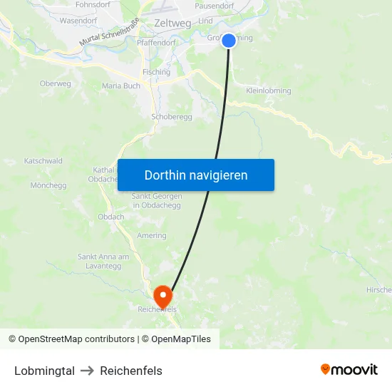 Lobmingtal to Reichenfels map