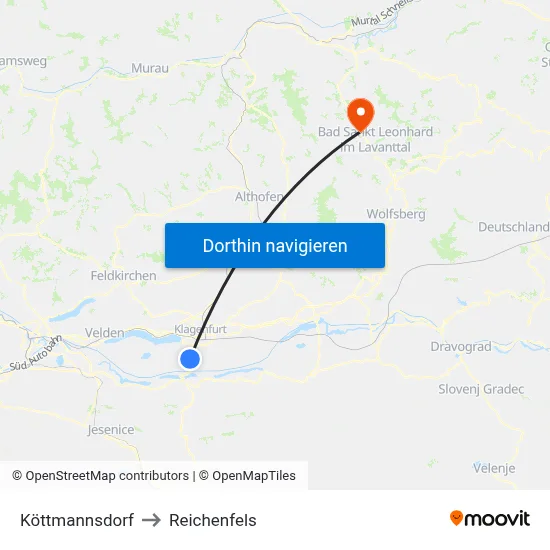 Köttmannsdorf to Reichenfels map