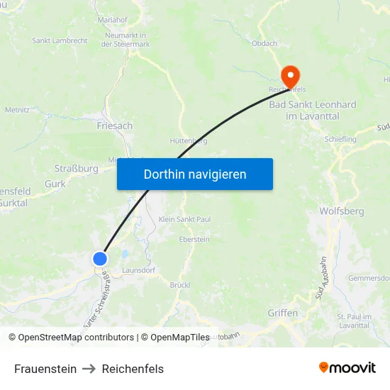 Frauenstein to Reichenfels map