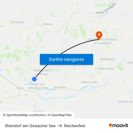 Steindorf am Ossiacher See to Reichenfels map