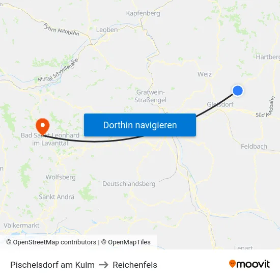 Pischelsdorf am Kulm to Reichenfels map