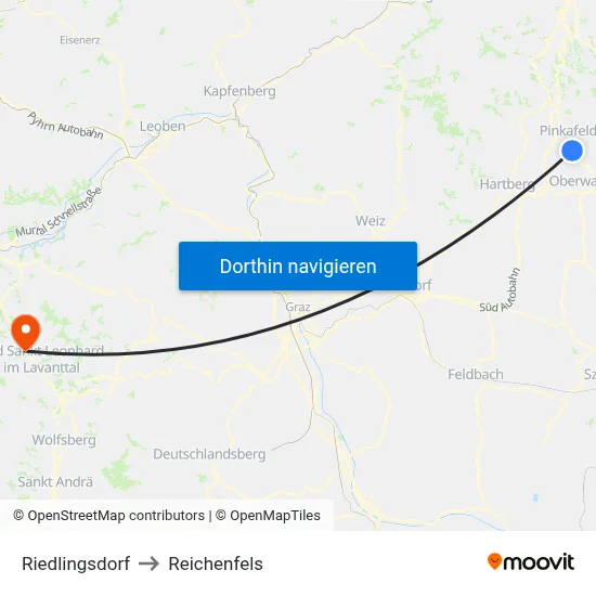 Riedlingsdorf to Reichenfels map