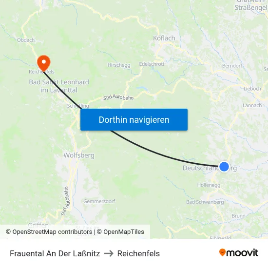 Frauental An Der Laßnitz to Reichenfels map