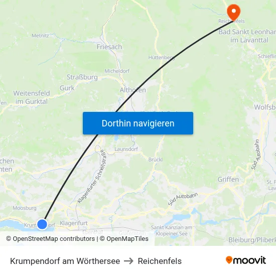 Krumpendorf am Wörthersee to Reichenfels map