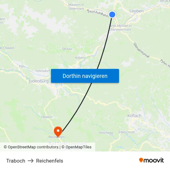 Traboch to Reichenfels map