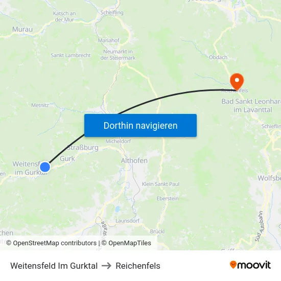 Weitensfeld Im Gurktal to Reichenfels map