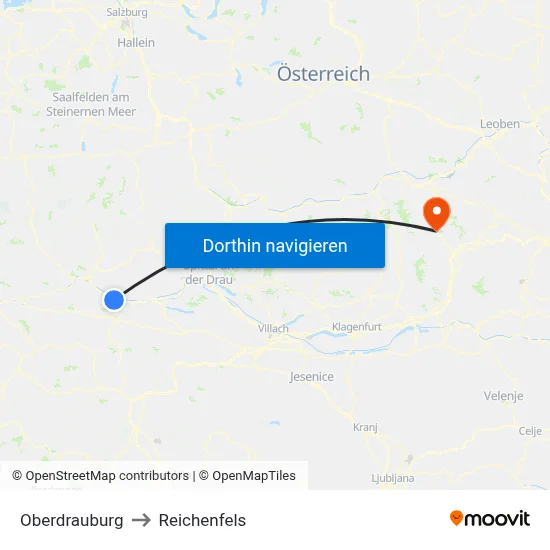 Oberdrauburg to Reichenfels map