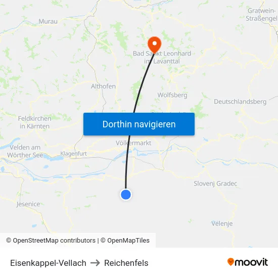Eisenkappel-Vellach to Reichenfels map