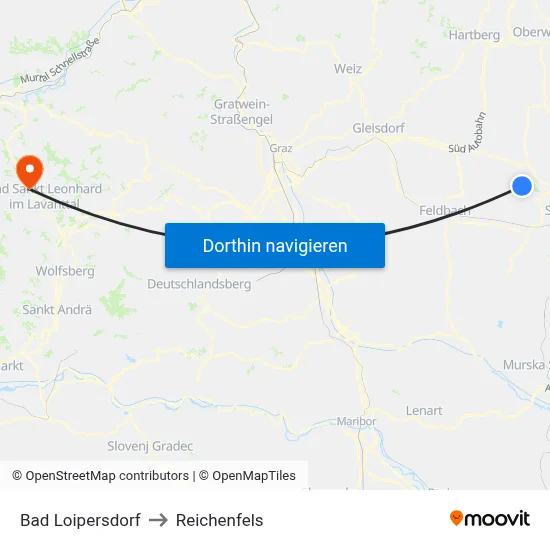 Bad Loipersdorf to Reichenfels map