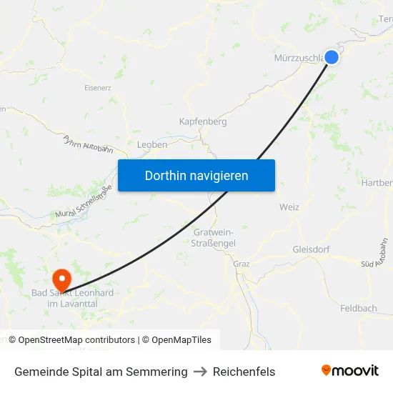 Gemeinde Spital am Semmering to Reichenfels map
