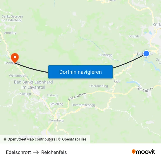 Edelschrott to Reichenfels map