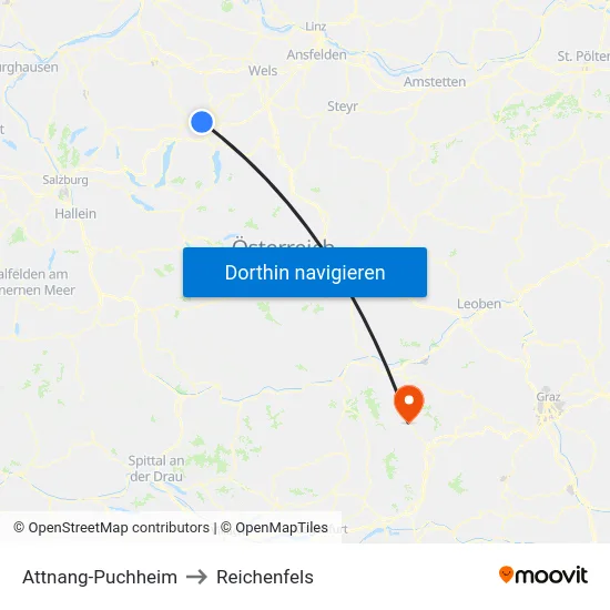 Attnang-Puchheim to Reichenfels map