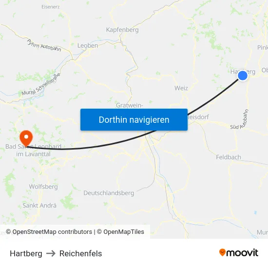 Hartberg to Reichenfels map