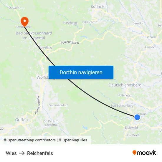 Wies to Reichenfels map