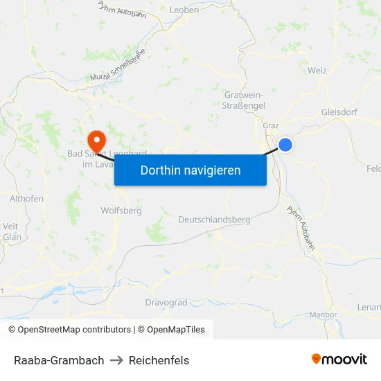 Raaba-Grambach to Reichenfels map