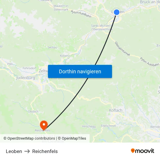 Leoben to Reichenfels map