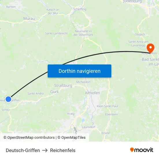 Deutsch-Griffen to Reichenfels map