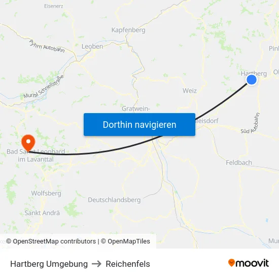 Hartberg Umgebung to Reichenfels map