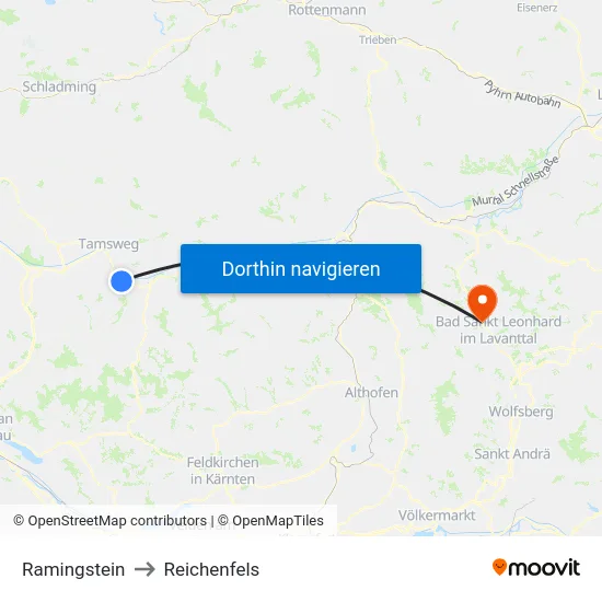 Ramingstein to Reichenfels map