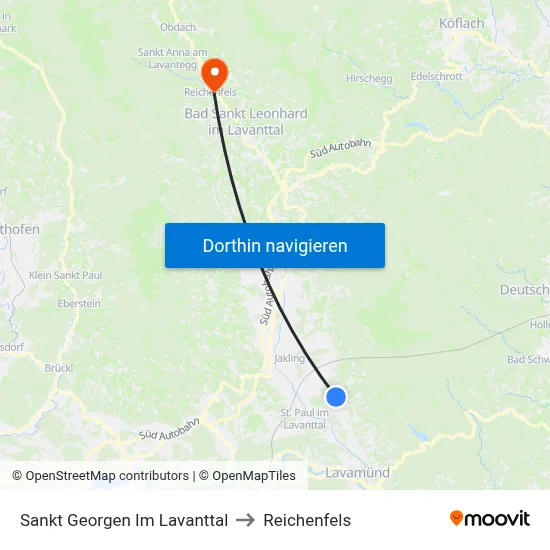 Sankt Georgen Im Lavanttal to Reichenfels map