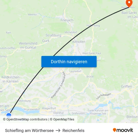 Schiefling am Wörthersee to Reichenfels map