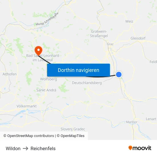 Wildon to Reichenfels map