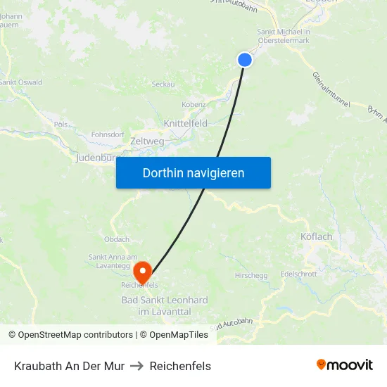 Kraubath An Der Mur to Reichenfels map