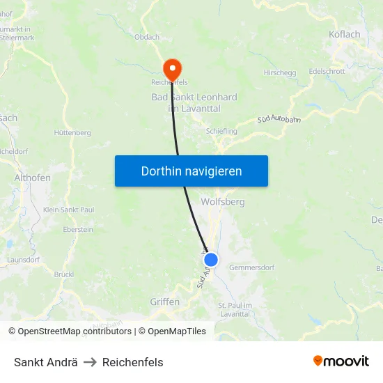 Sankt Andrä to Reichenfels map