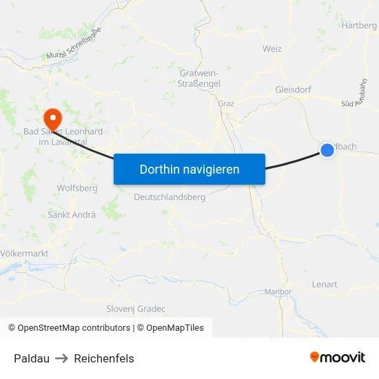 Paldau to Reichenfels map