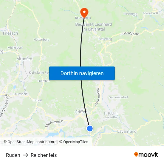 Ruden to Reichenfels map