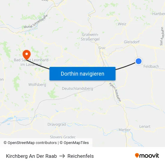 Kirchberg An Der Raab to Reichenfels map