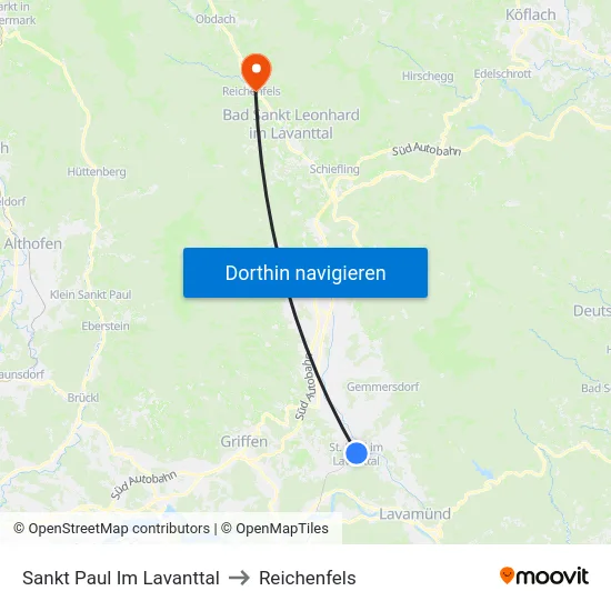 Sankt Paul Im Lavanttal to Reichenfels map