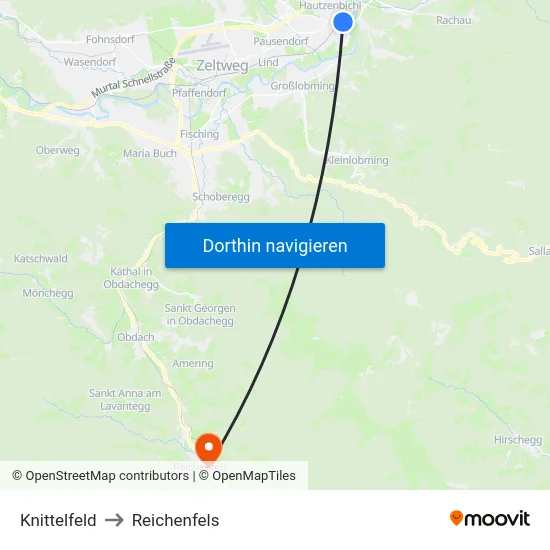 Knittelfeld to Reichenfels map