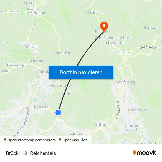 Brückl to Reichenfels map