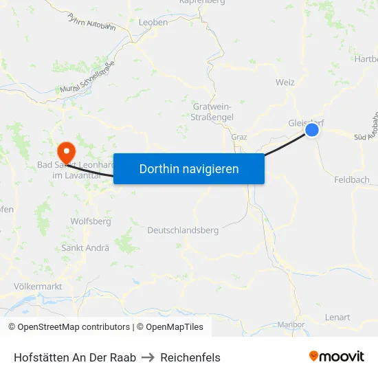 Hofstätten An Der Raab to Reichenfels map