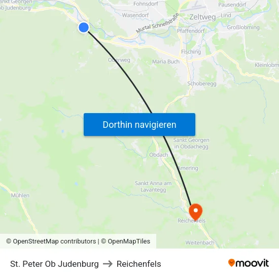 St. Peter Ob Judenburg to Reichenfels map