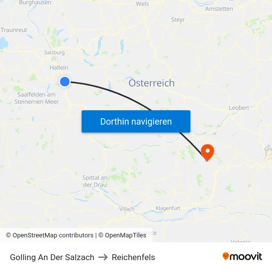 Golling An Der Salzach to Reichenfels map