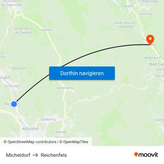 Micheldorf to Reichenfels map