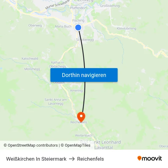 Weißkirchen In Steiermark to Reichenfels map