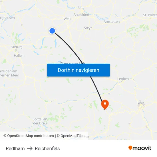 Redlham to Reichenfels map