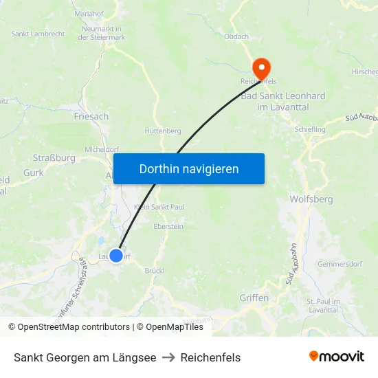Sankt Georgen am Längsee to Reichenfels map