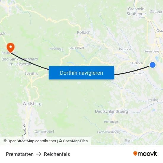 Premstätten to Reichenfels map