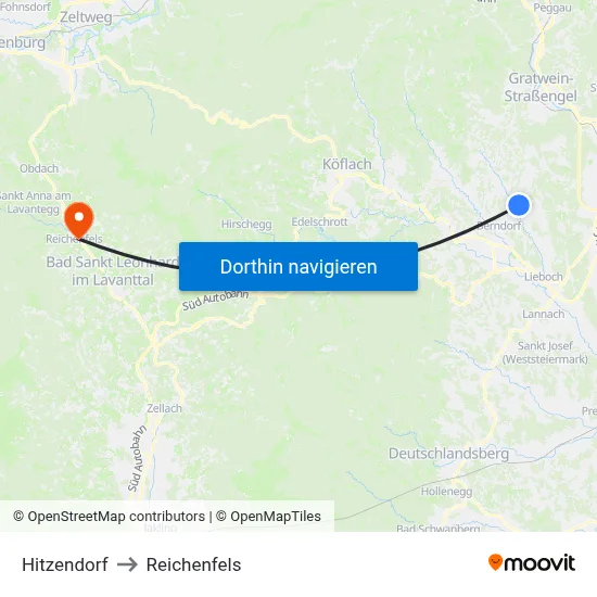 Hitzendorf to Reichenfels map